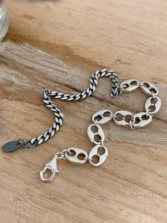 925 Sterling Silver Hollow Geometric Vintage Link Bracelet