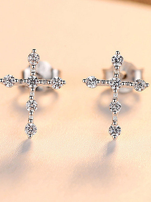 925 Sterling Silver With Fashion Cross Stud Earrings