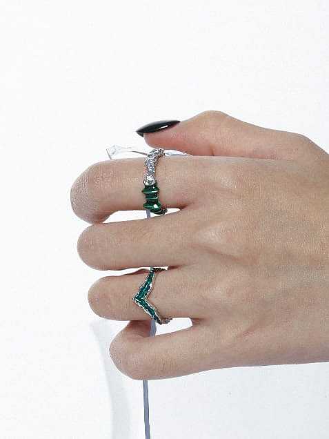 925 Sterling Silver Enamel Irregular Vintage Band Ring