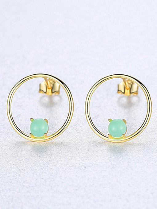 925 Sterling Silver With Turquoise Simplistic Round Stud Earrings