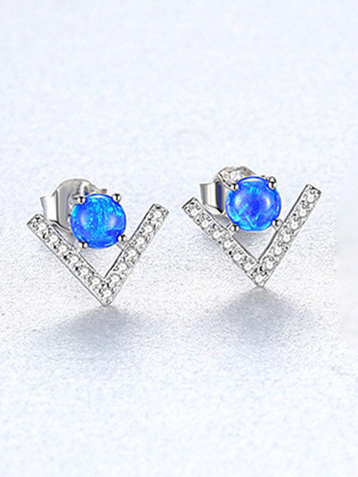 925 Sterling Silver With Opal Cute Triangle Stud Earrings