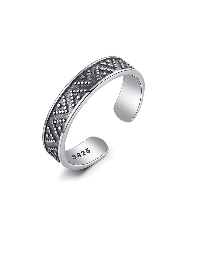 925 Sterling Silver With Antique Silver Plated Vintage Simple Pattern Free Size Rings
