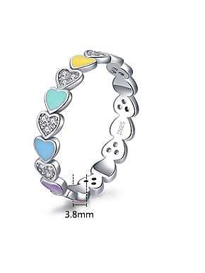 925 Sterling Silver Enamel Cubic Zirconia Trend Heart Band Ring