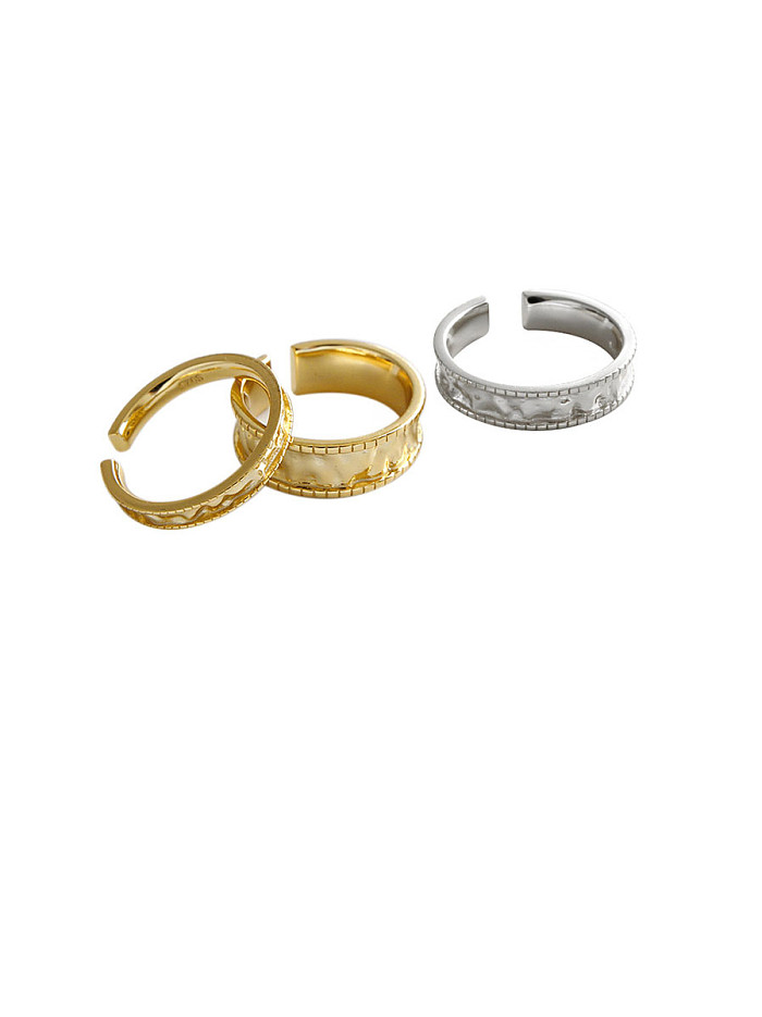 925 Sterling Silver With Gold Plated Classic Wrinkle Round Free Size Rings