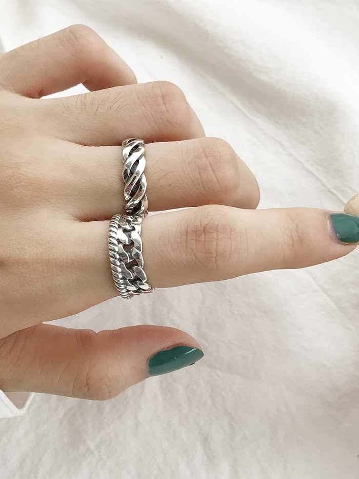 925 Sterling Silver Vintage Twist Chain Free Size Band Ring