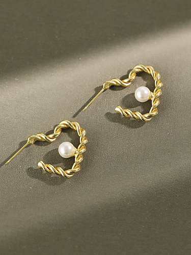 Boucle d'oreille goutte coeur minimaliste en argent sterling 925 avec perle d'imitation
