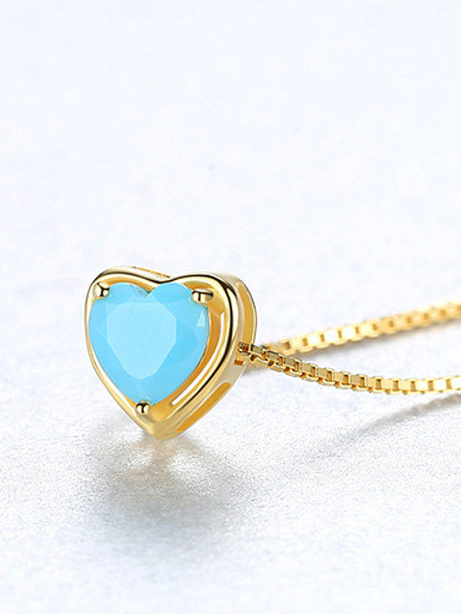 Sterling silver minimalist heart-shaped semi-precious stones necklace