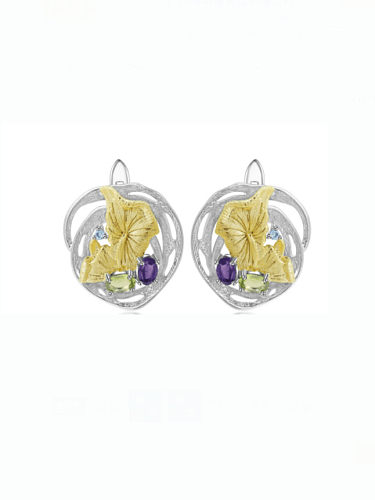 Boucles d'oreilles de luxe géométriques en pierre naturelle en argent sterling 925