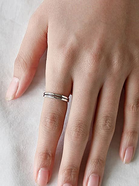 S925 Sterling Silver retro simple double layer line free size rings