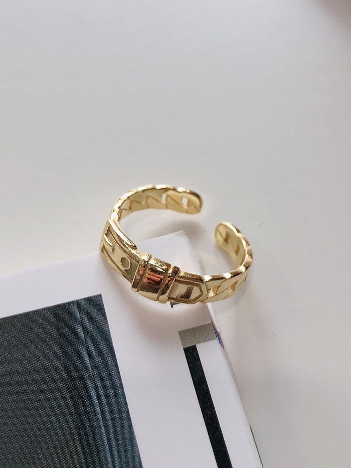 Anéis de prata esterlina 925 folheados a ouro simplistas lisos geométricos de tamanho livre