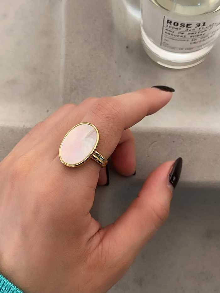 925 Sterling Silver Shell Oval Minimalist Band Ring