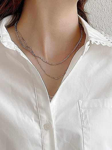 925 Sterling Silver Geometric Minimalist Double layer Chain Necklace