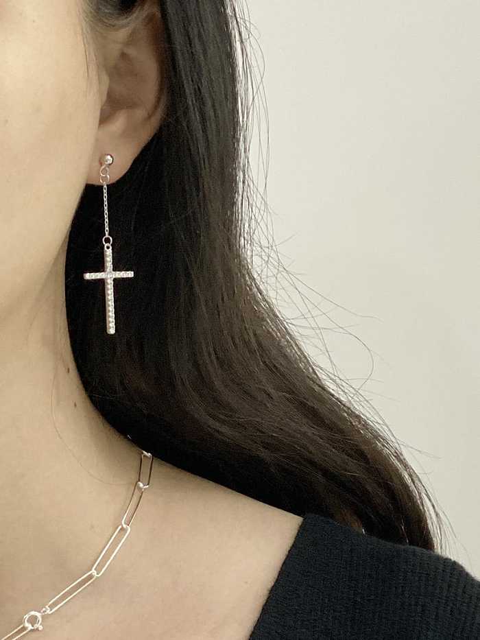 Boucles d'oreilles minimalistes en forme de croix avec strass en argent sterling 925