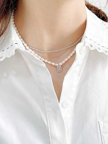 Collier minimaliste géométrique en argent sterling 925 avec perles d'eau douce