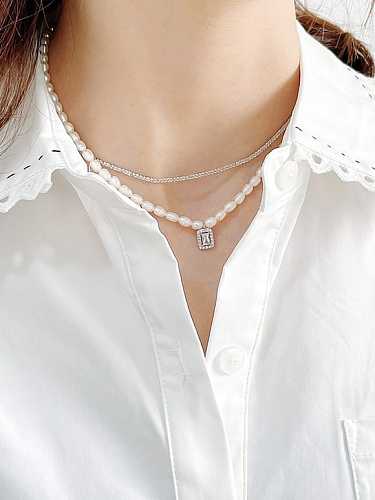 925 Sterling Silver Freshwater Pearl Geometric Minimalist Necklace