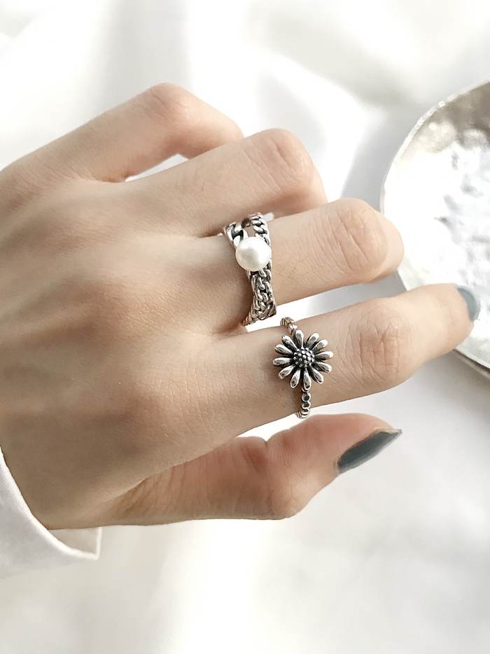 925 Sterling Silver flower daisy free size Ring