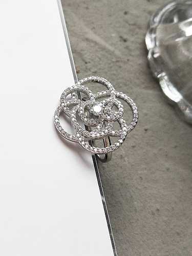 925 Sterling Silver Rhinestone Hollow Flower Minimalist Midi Ring