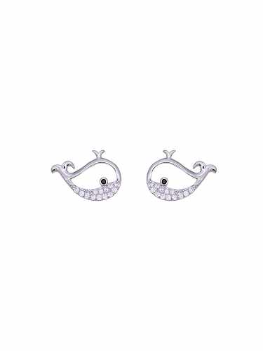 925 Sterling Silver Cubic Zirconia whale Dainty Stud Earring