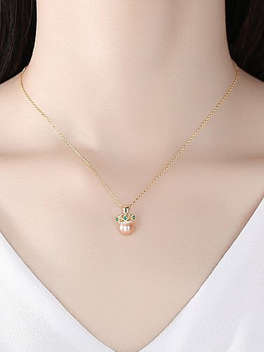 925 Sterling Silver Imitation Pearl Crown Minimalist Necklace