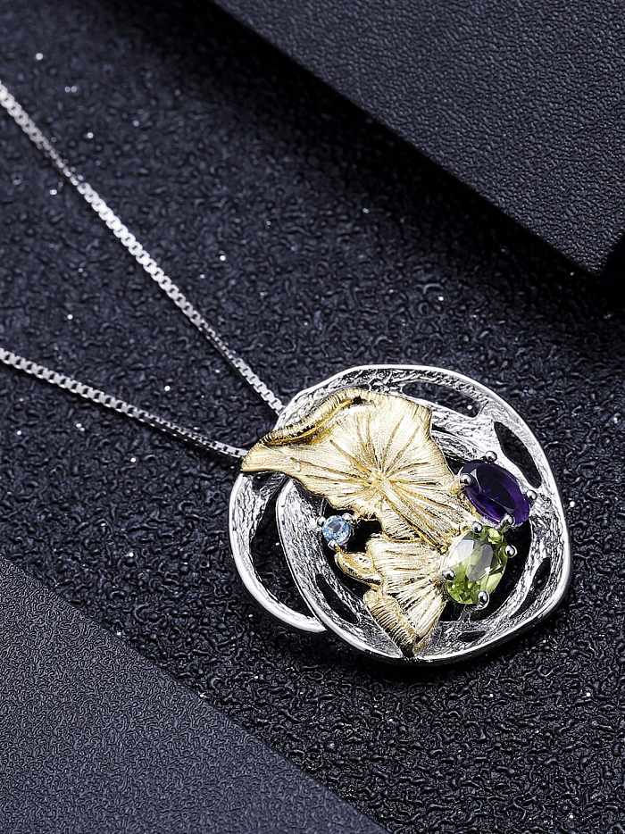925 Sterling Silber natürliche Farbe Schatz Topas Blume Handwerker Halskette