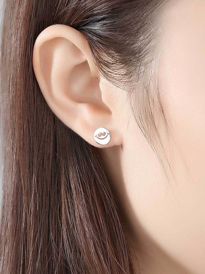 925 Sterling Silver With 18k Gold Plated Cute Face Stud Earrings