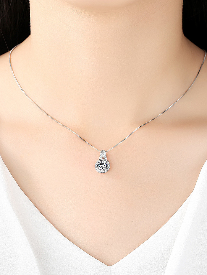 Sterling Silver classic round 3A Zircon Necklace
