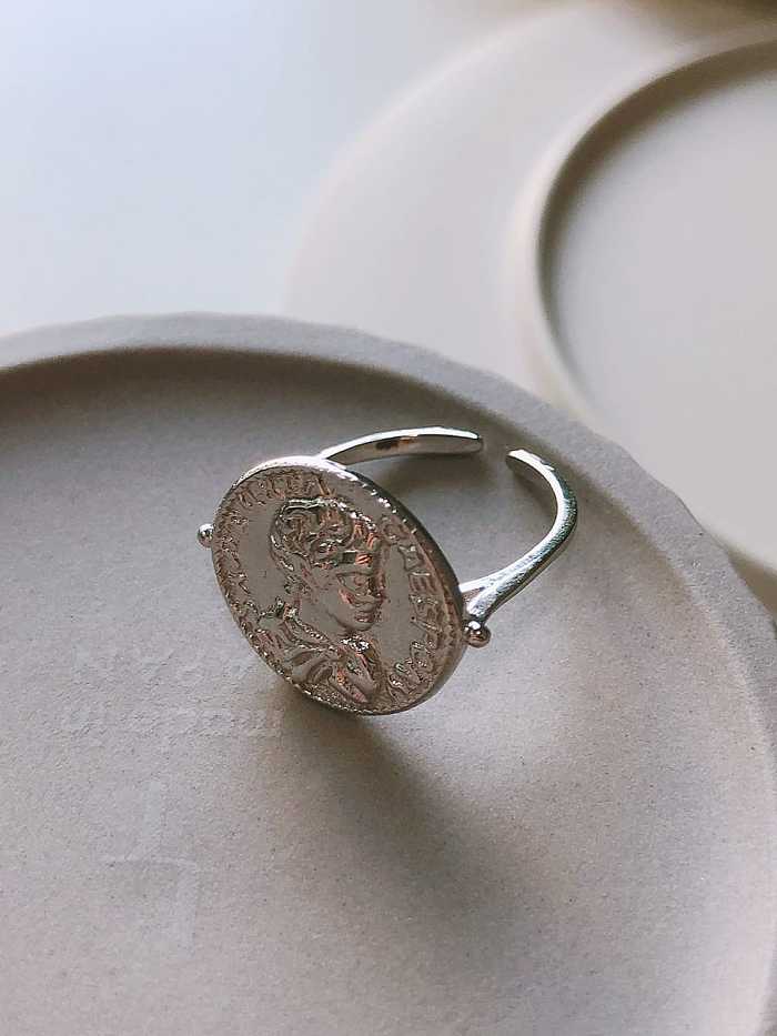 925 Sterling Silver Geometric coin Vintage Band Ring