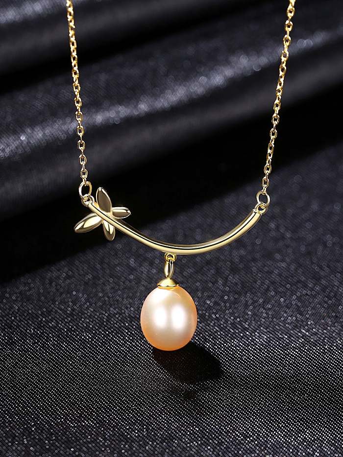 925 Sterling Silver Freshwater Pearl Flower Minimalist Necklace