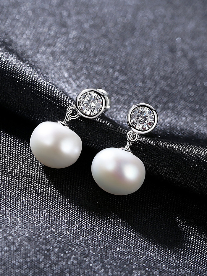Pure Silver Natural Freshwater Pearl Stud Earrings