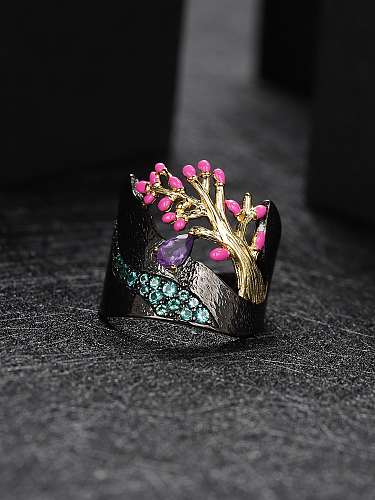 925 Sterling Silver Amethyst Tree of Life Vintage Band Ring