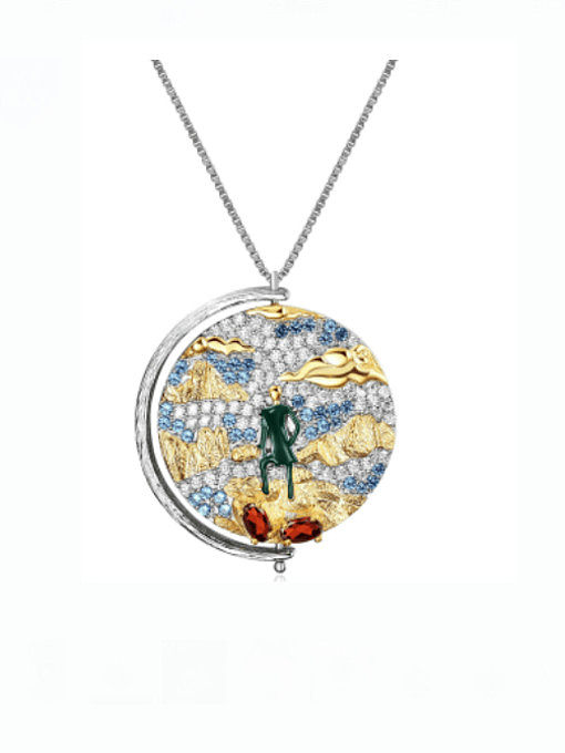 925 Sterling Silber Naturstein abstraktes Muster Runde Luxus-Anhänger-Halskette