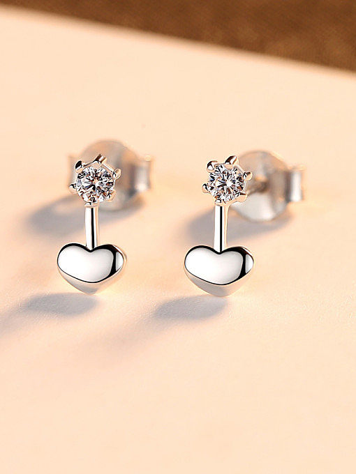 925 Sterling Silver With Cubic Zirconia Simplistic Heart Stud Earrings