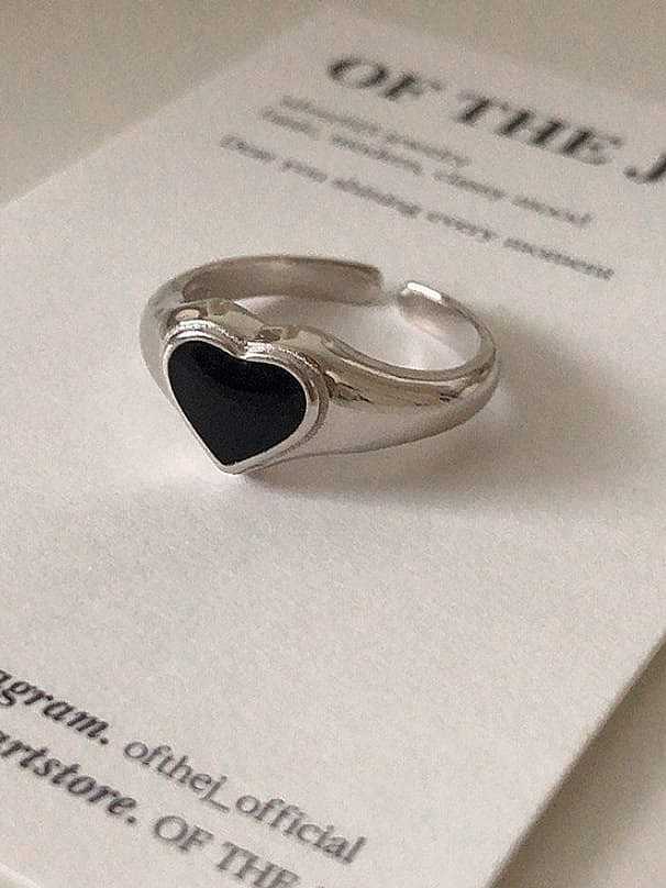 925 Sterling Silver Acrylic Heart Vintage Band Ring