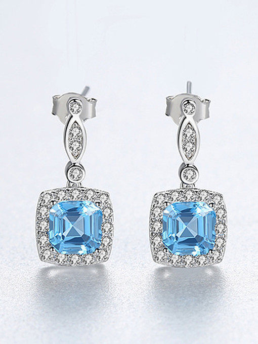 925 Sterling Silver With Platinum Plated Fashion Square Drop Earrings