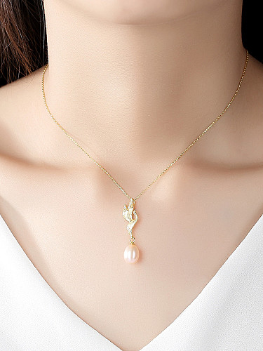 925 Sterling Silver With Artificial Pearl Simplistic Little bird Necklaces