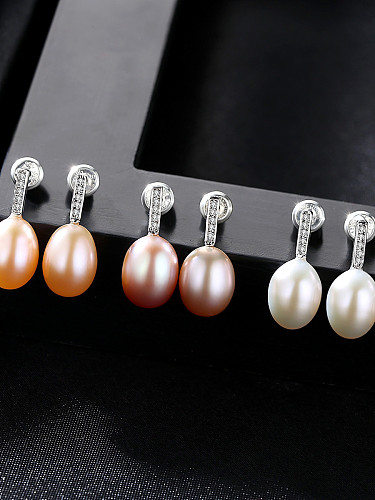 Boucles d'oreilles en perles d'eau douce naturelles simples en argent sterling
