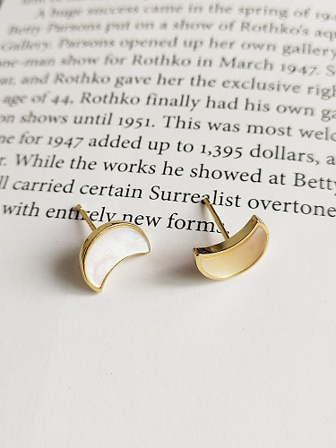 925 Sterling Silver With 18k Gold Plated Delicate Moon Shell Stud Earrings