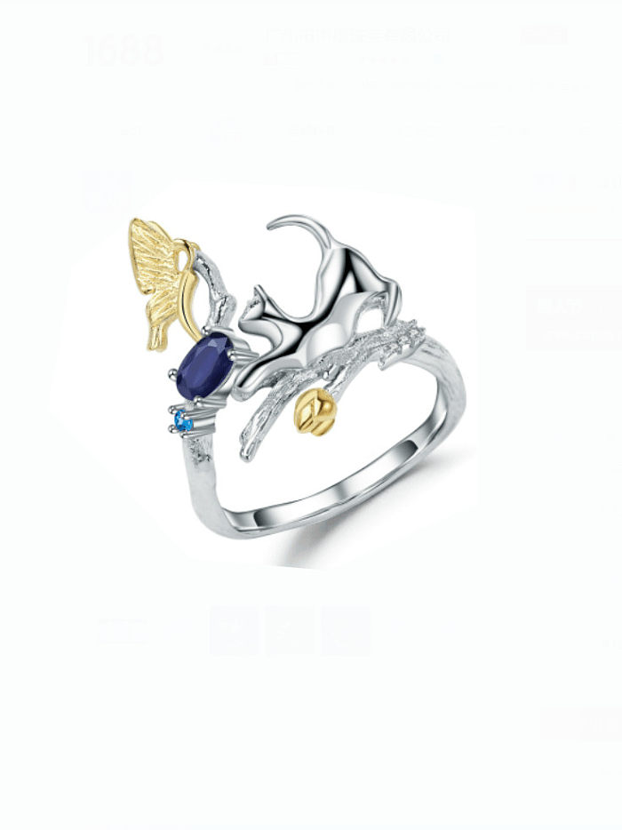 925 Sterling Silber natürlicher blauer Topas Tier Artisan Band Ring