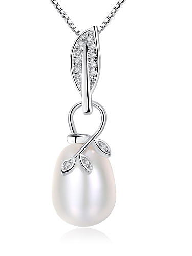 Perle d'eau douce naturelle en argent pur avec collier en zircon AAA