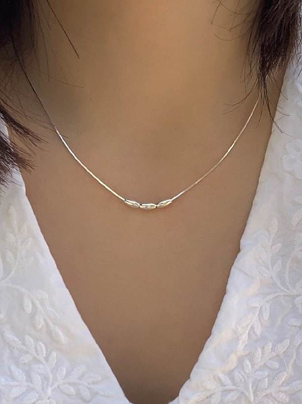 925 Sterling Silver Minimalist Olive Bead Snake Bone Chain Necklace