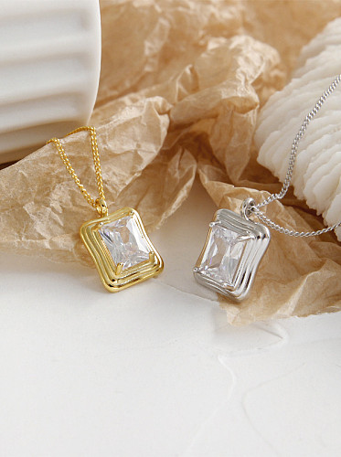 925 Sterling Silver With Cubic Zirconia Simplistic Square Necklaces