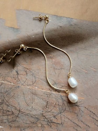 925 Sterling Silver Imitation Pear Minimalist Bead Curve Stud Threader Earring