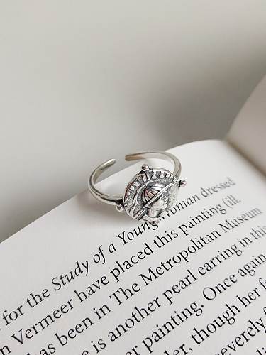 925 Sterling Silver Heart Vintage Portrait Free Size Midi Ring