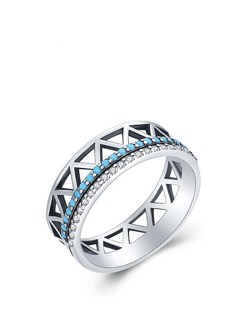 Bague Empilable Tendance Géométrique Turquoise Argent 925