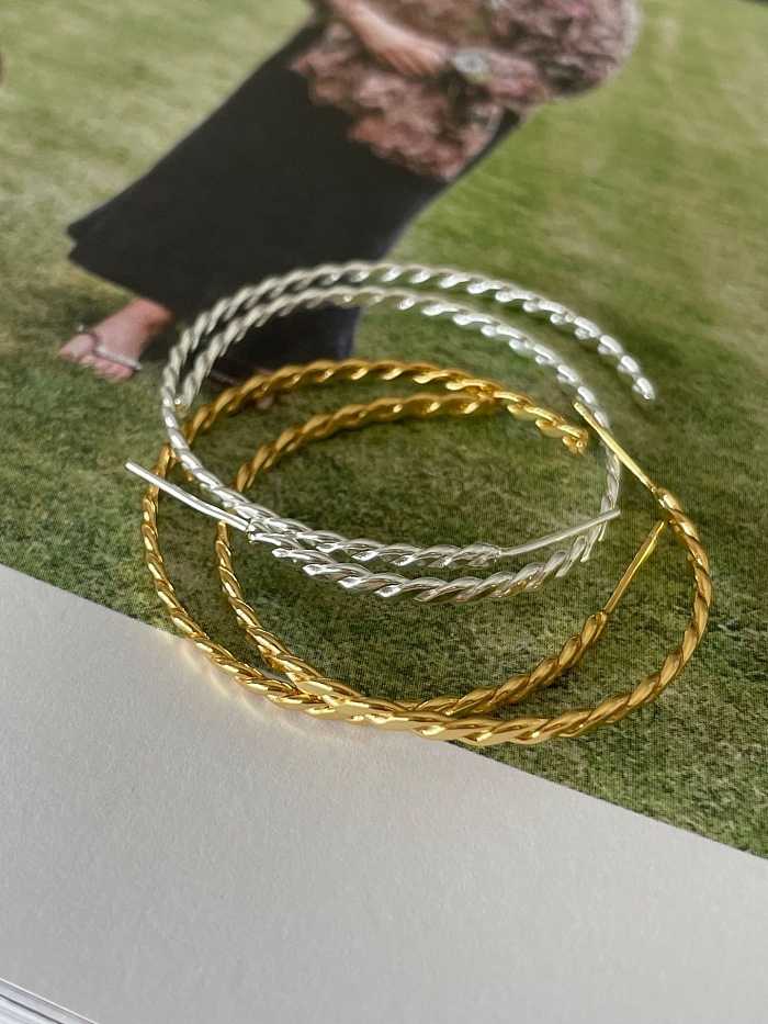 925 Sterling Silver Round Minimalist Twisted Wire Big Ear Ring Hoop Earring