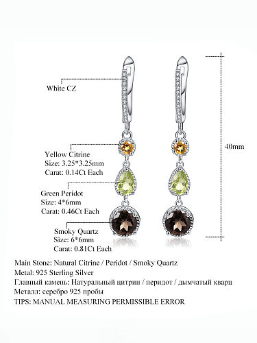 925 Sterling Silver Natural Stone Geometric Luxury Drop Earring