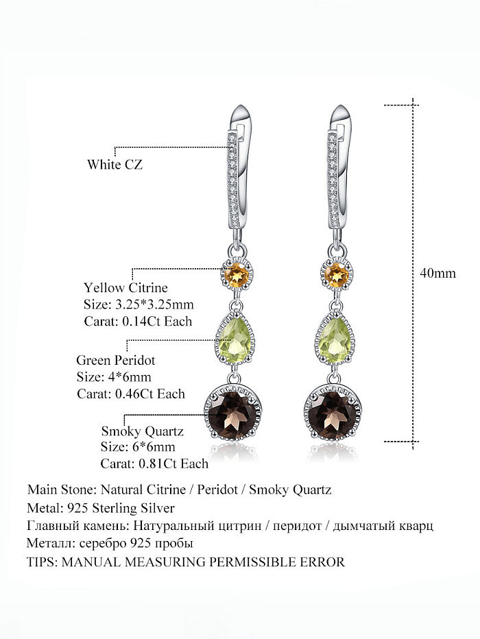 925 Sterling Silver Natural Stone Geometric Luxury Drop Earring