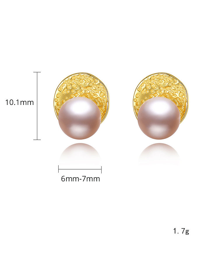 Pendiente de botón vintage geométrico de perla de imitación de plata de ley 925