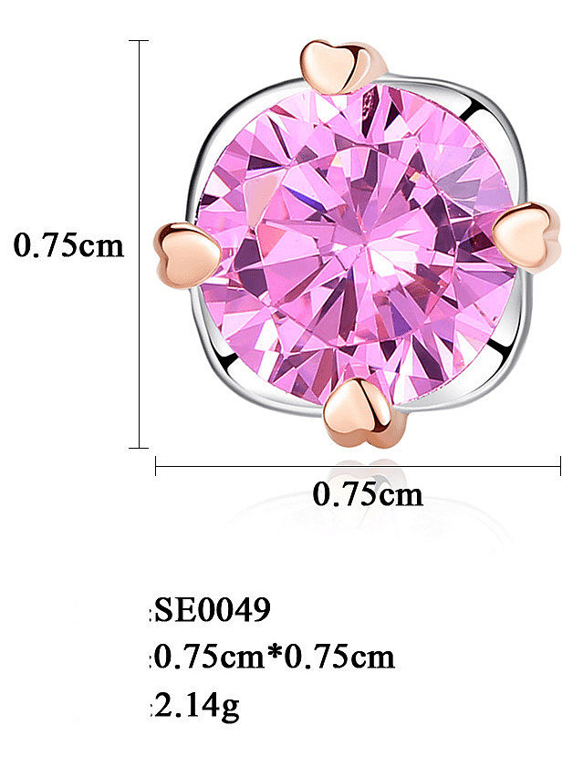 925 Sterling Silver Cubic Zirconia Pink Round Minimalist Stud Earring