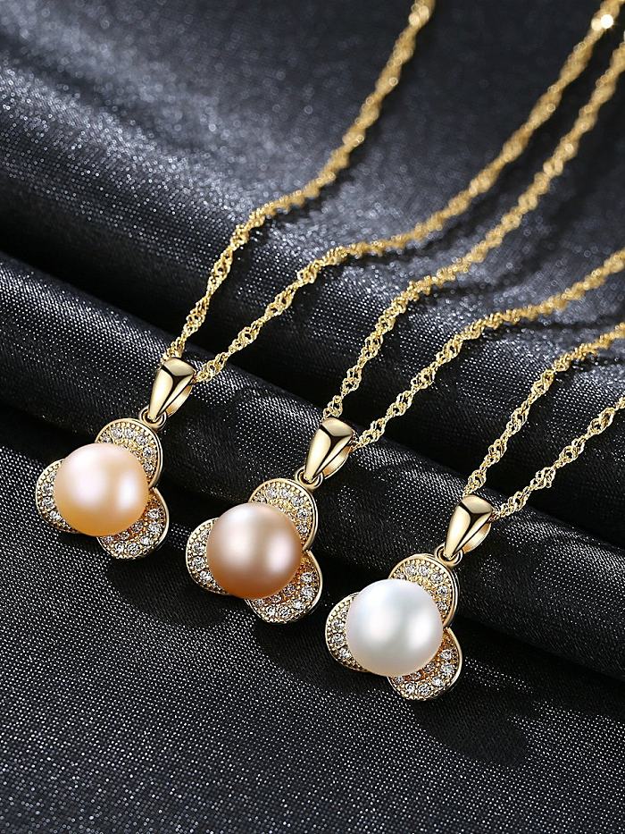Sterling silver plated 18K-gold 7-7.5mm natural pearl necklace